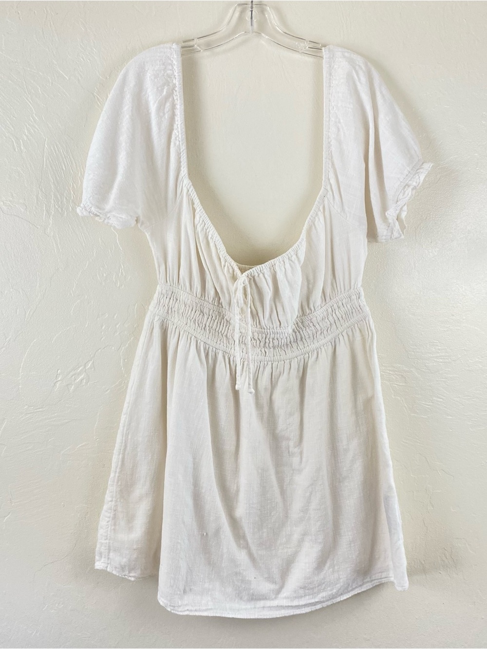 Urban Outfitters Size Large White Off Shoulder Puffy Sleeve Tie-up Mini Dress